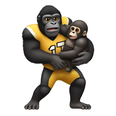 A small football player being held by a gorilla  sticker