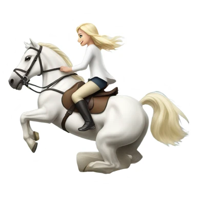Blonde girl riding a white horse jumping over a jump sticker