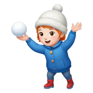 a child throwing a snowball, snowy background, cheerful expression sticker