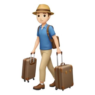 tourist full body from side view, pulling a suitcase sticker