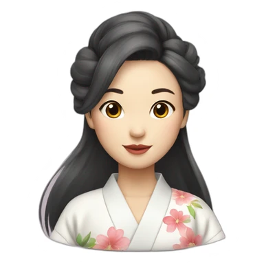 Femme au cheveux long asiatique avec un kimono blanc sticker