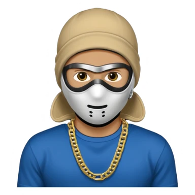 A white man with a ski mask on a black T-shirt and a gold chain around his neck sticker