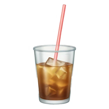 Clear glass cup with light brown drink, ice, and straw sticker