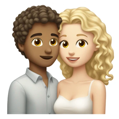 brunette shorter white girl kissing white curly blond hair taller boy sticker