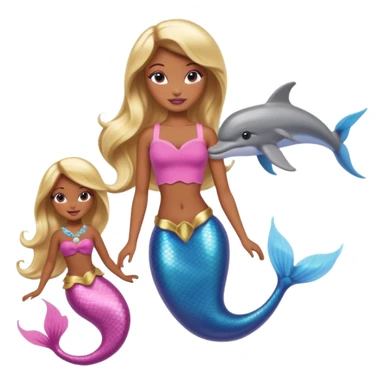 Brown skin blonde hair barbie mermaid with pink tail and dolphin  sticker
