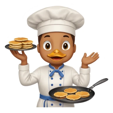 A chef duck wearing a tiny apron, flipping pancakes on a pan sticker