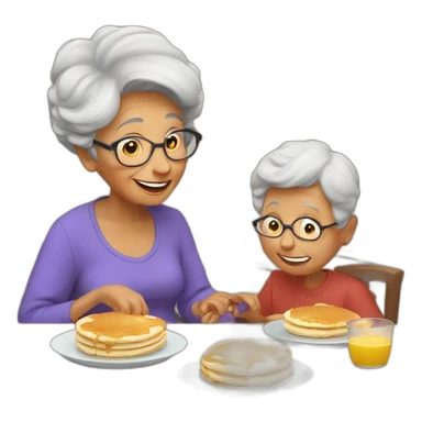 Granny eating pancakes with grandson sticker