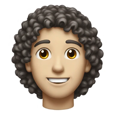 A tall boy with pale skin and dark curly hair, dark beautiful eyes, big nose and small red lips, smiling and standing still. sticker