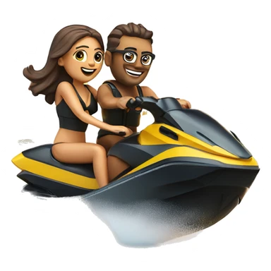 Um casal em cima de um jetski, numa praia, por do sol  sticker