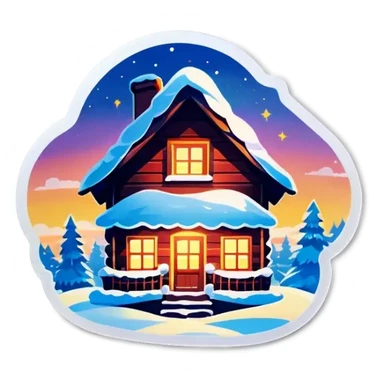 Schneebedecktes haus mit einem Glasdach Nordlichter am Himmel sticker
