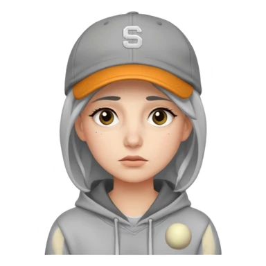 Female tech developer going back to work after christmas holidays, looking tired and wearing a hoodie and a baseballcap that says "S V T" sticker