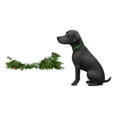 Dog looking at Christmas tree sticker
