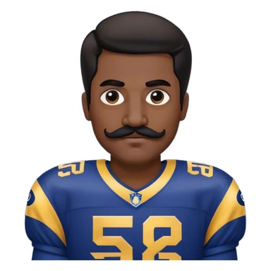 Chill guy in LA Rams jersey  with nu.ber 52. Black hair black mustache.  sticker