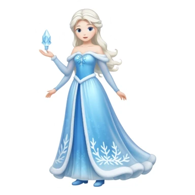 An ice Snow Maiden character, full body, standing in side view, made of translucent ice, winter fairy tale style. sticker