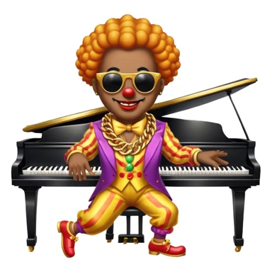 Clown with big golden chain on the neck wearing sunglasses plays piano full height sticker