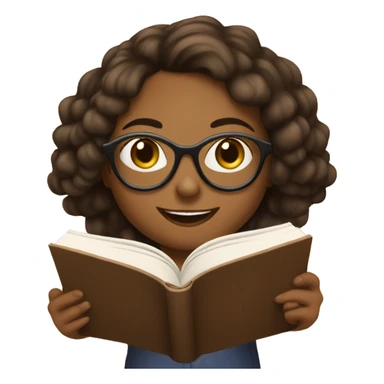 Girl with glasses is reading the brown book and smiling sticker