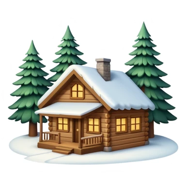 
snowy cabin in the woods, surrounded by pines sticker