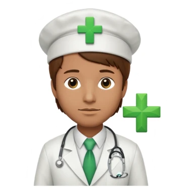 a doctor in white suit with a doctor hat with green cross brown hair man sticker