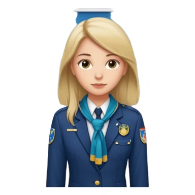 Reception Young girl, straight hair, wearing uniform jacket with hotel name badge, tasteful scarf, stand behind the desk

 sticker