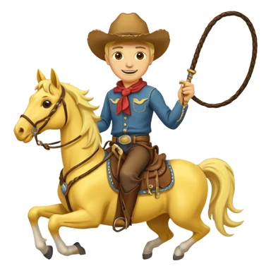 Cowboy riding a horse with whip. With yellow skin and smilling. Simplize it and I need a full pic with horse. Like I need the leg part too sticker