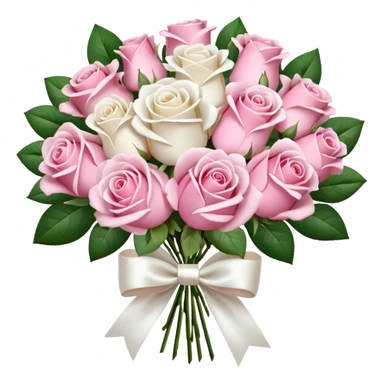 bouquet of pink and white roses and white satin bow sticker