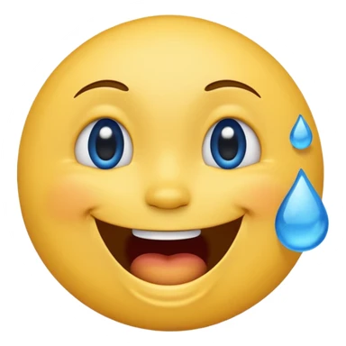 Emoji, yellow round laughing tilted head face sideways with blue tears of fun sticker