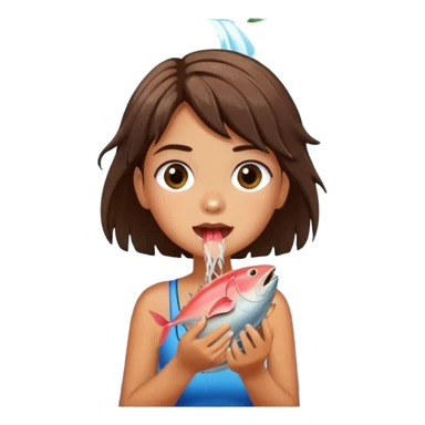  a girl eating tuna under a waterfall sticker