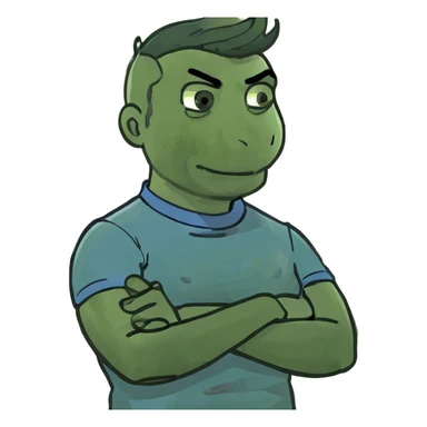 Arms crossed holding neck upset sticker