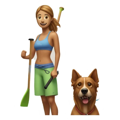 stand up paddle board with girl with brown dog  sticker