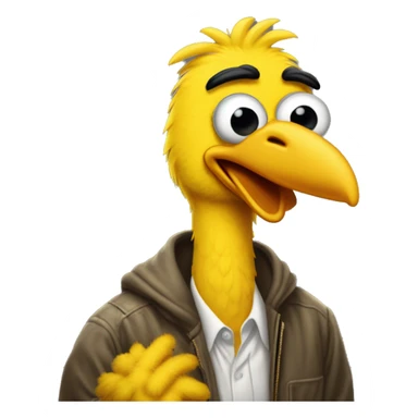 Thug-Life Gangster-style Hood-version of Big Bird:
A towering, yellow-feathered bird with a kind heart and curious nature. Big Bird’s wide eyes and gentle voice make him a beloved friend, always eager to learn and explore. sticker