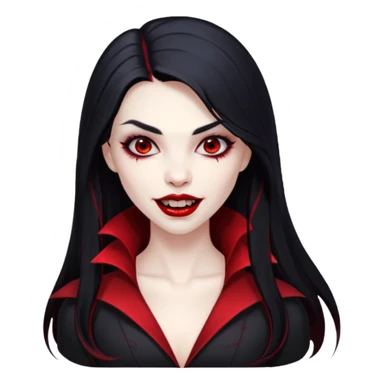 Beautiful vampire woman with long black  hair and red highlights showing fangs  sticker