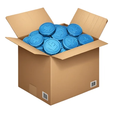 blue coins credit in a cardboard package sticker