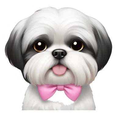 Shihtzu black and white with pink bow sticker