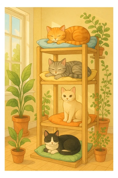 cats relaxing in a vertical playhouse sticker