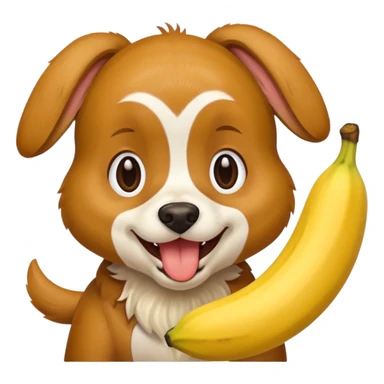 A dog eating a banana sticker