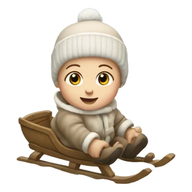 caucasian baby on a sled in the snow sticker