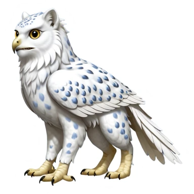 Beaked beaky beak-mouthed Realistic wild natural elegant pretty beautiful handsome shiny colorful furry 4-legged digitigrade snow-leopard-snowy-owl-gryphon-griffin-albino-lion-fusion-hybrid-fursona-furry-animal-creature, full body, hyper-realism, long tufted tail sticker