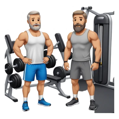 two 50 year old muscular fathers with beard talking in a gym sticker