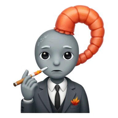 a sad mafia looking shrimp smoking a cigarette  sticker