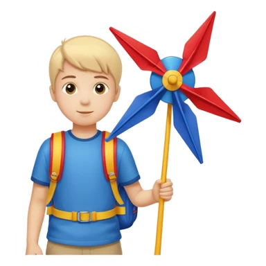 Boy carrying toy windmill backpack sticker