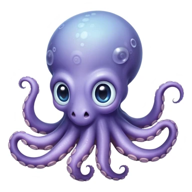 Meme-Worthy Floating Baby Octopus Portrait Emoji, Drifting gracefully in the water with soft, curled tentacles and a dreamy, weightless posture, showcasing a smooth, rounded light blue-purple body with mesmerizingly large, gentle eyes gazing into the abyss, Simplified yet poetically expressive features, highly detailed, glowing with a soft, celestial marine glow, high shine, quiet and mystical, stylized with an air of deep-sea serenity, soft glowing outline, capturing the essence of a tiny, peaceful cephalopod floating endlessly in the infinite beauty of the ocean depths! sticker