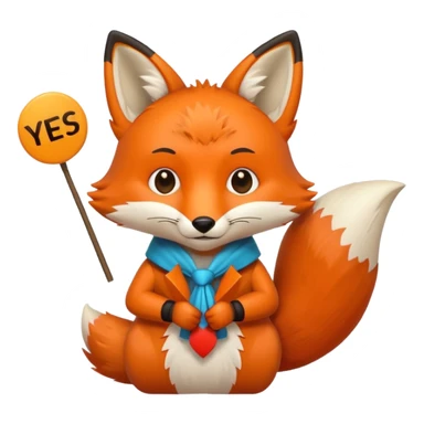 a fox HOLDING a yes sign sticker