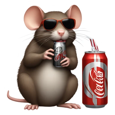 A brown furry rat drinking a Diet Coke with sunglasses ￼ sticker