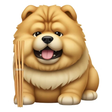 Chow chow dog holding chopsticks eating sushi sticker