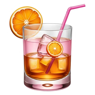 Pink drink in a whiskey glass with an orange slice sticker