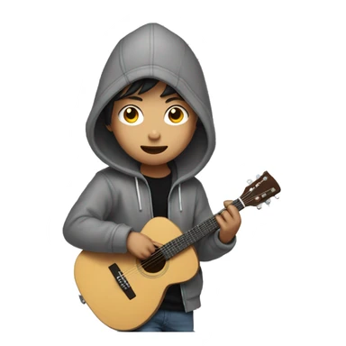 korean boy in unbuttoned grey hoodie jacket playing guitar with black t shirt inside sticker