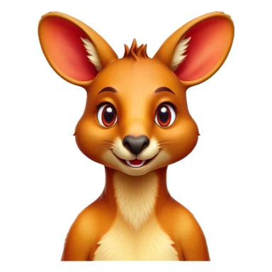 Cinematic Comical Kangaroo Portrait Emoji, Head tilted dramatically with an exaggeratedly amused expression, featuring a striking red-orange fur with a playful glint in its wide, expressive amber eyes, Simplified yet hilariously expressive features, highly detailed, glowing with a slightly sassy glow, high shine, dramatic yet playful, stylized with an air of cheeky outback mischief, bright and endearing, soft glowing outline, capturing the essence of a spirited and over‐the‐top kangaroo, so meme‐worthy it feels like it could bounce its way into internet fame instantly! sticker