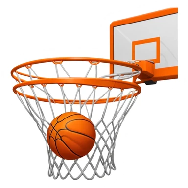 Basketball going through net with motion blur, viewed from side angle, minimal design, iOS emoji style sticker