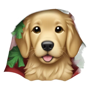 baby golden retriever under a blanket under a christmas tree sticker