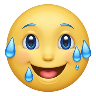 Emoji, yellow round laughing face, blue tears of joy on it. 2 big blue tears on each of the 2 cheeks sticker
